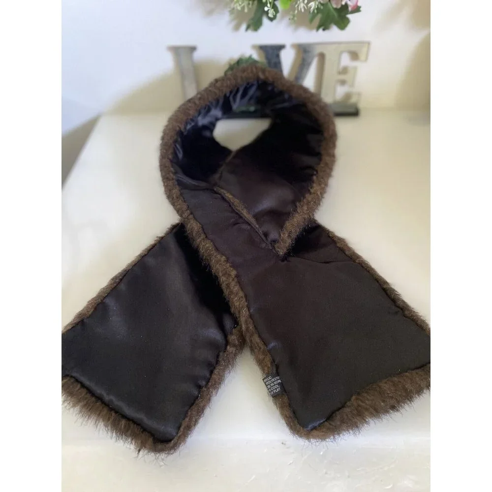 Vintage 60s Faux‎ Fur Shrug Wrap Cape Stole Brown Lined Stay Put 38